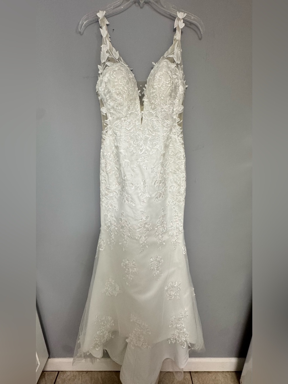 Ivory Lace Mermaid Wedding Dress with Illusion Straps